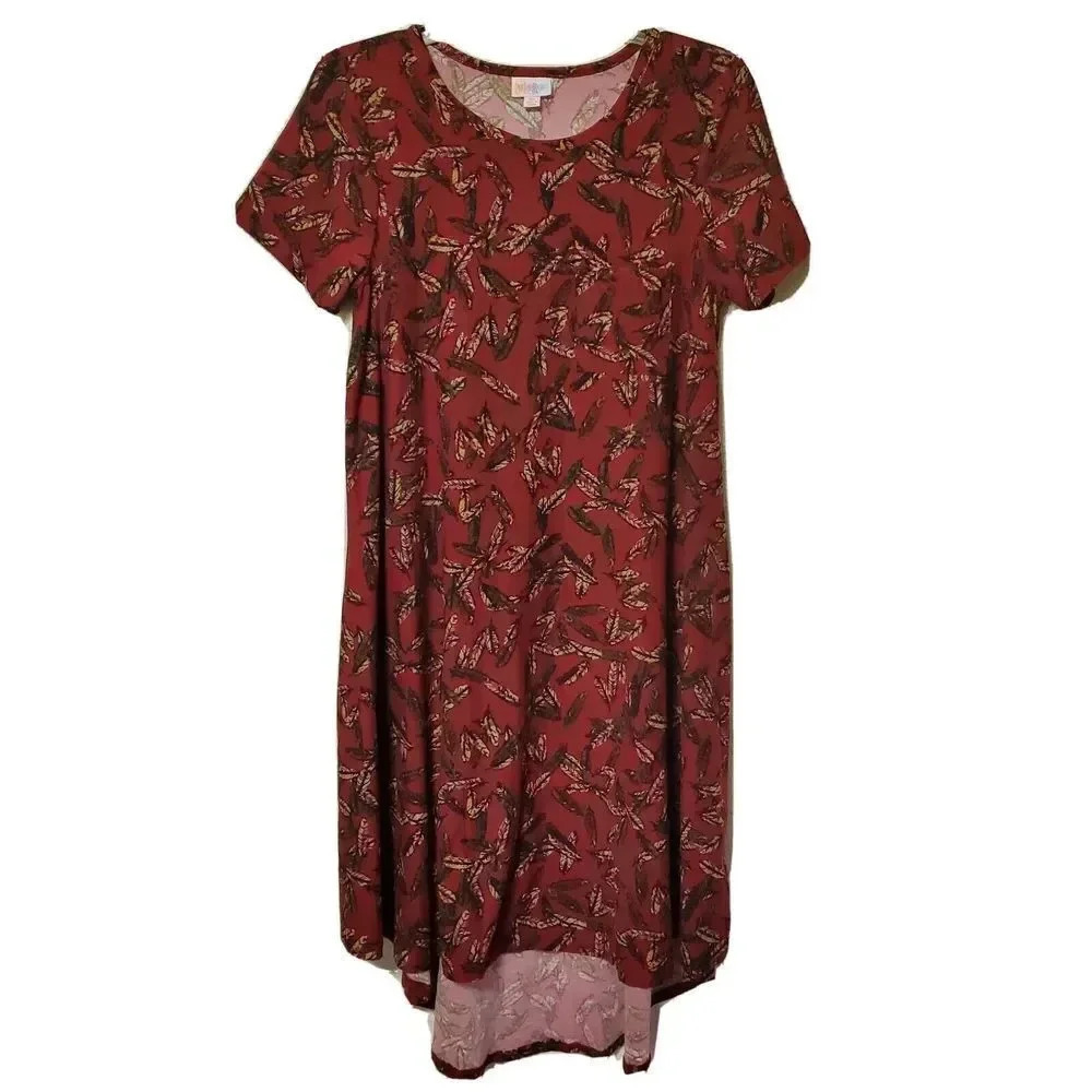 Lularoe Womens Dress Burgundy Xsmall Floral Soft Short Sleeve Hi Lo Style Casual